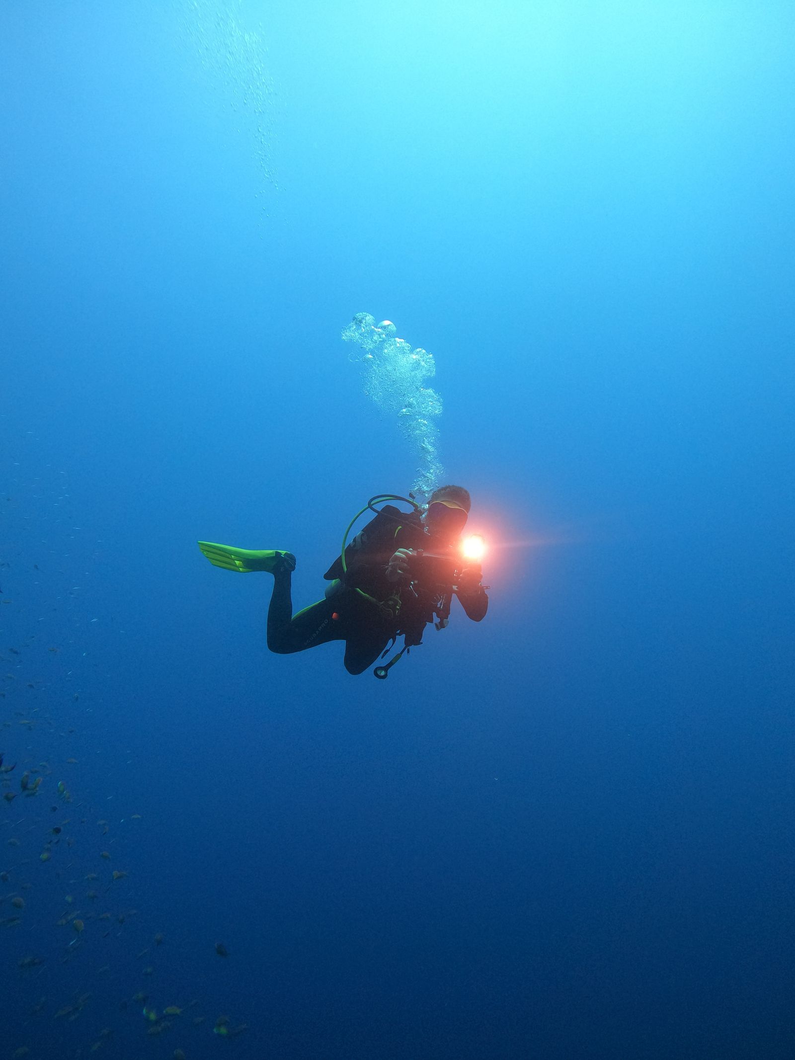 Diver in deep blue ocean